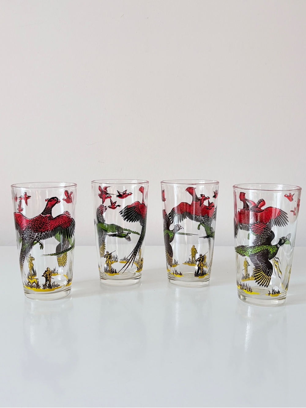 Vintage Anchor Hocking Pheasant Game Bird Glass Tumbler USA Hunting 8oz Set of 4